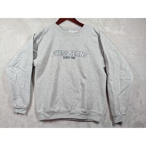 GUESS JEANS Sweatshirt Adult Size SMALL Gray Embroidered Vintage 90s Spellout